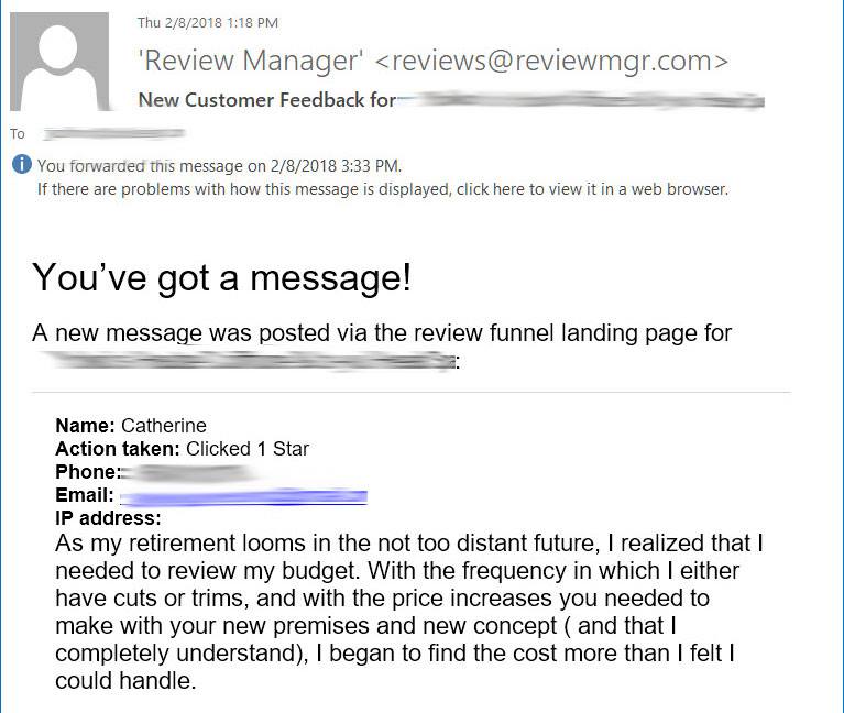 1-Star Review Left on Google Because the Service Was No Longer in her budget!